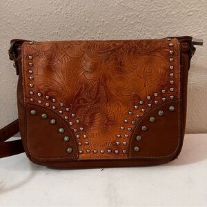 Trinity Ranch tooled leather metal stud purse